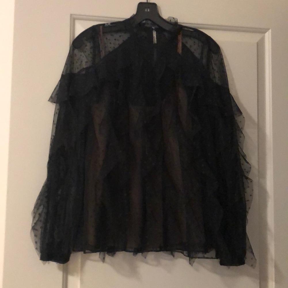 BCBG polka dot sheer ruffle shirt